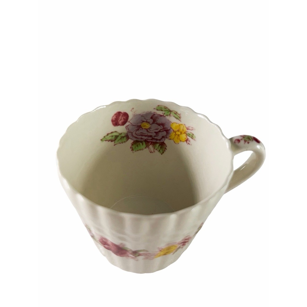 Spode Copeland Rose Briar Tea Cup Saucer Set England Floral Basket Weave Rare - Picture 11 of 13